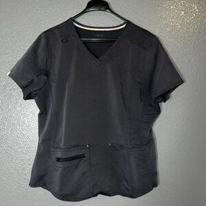 Scrubstar Black V-Neck Scrub Top Large Stretch Utility Pockets